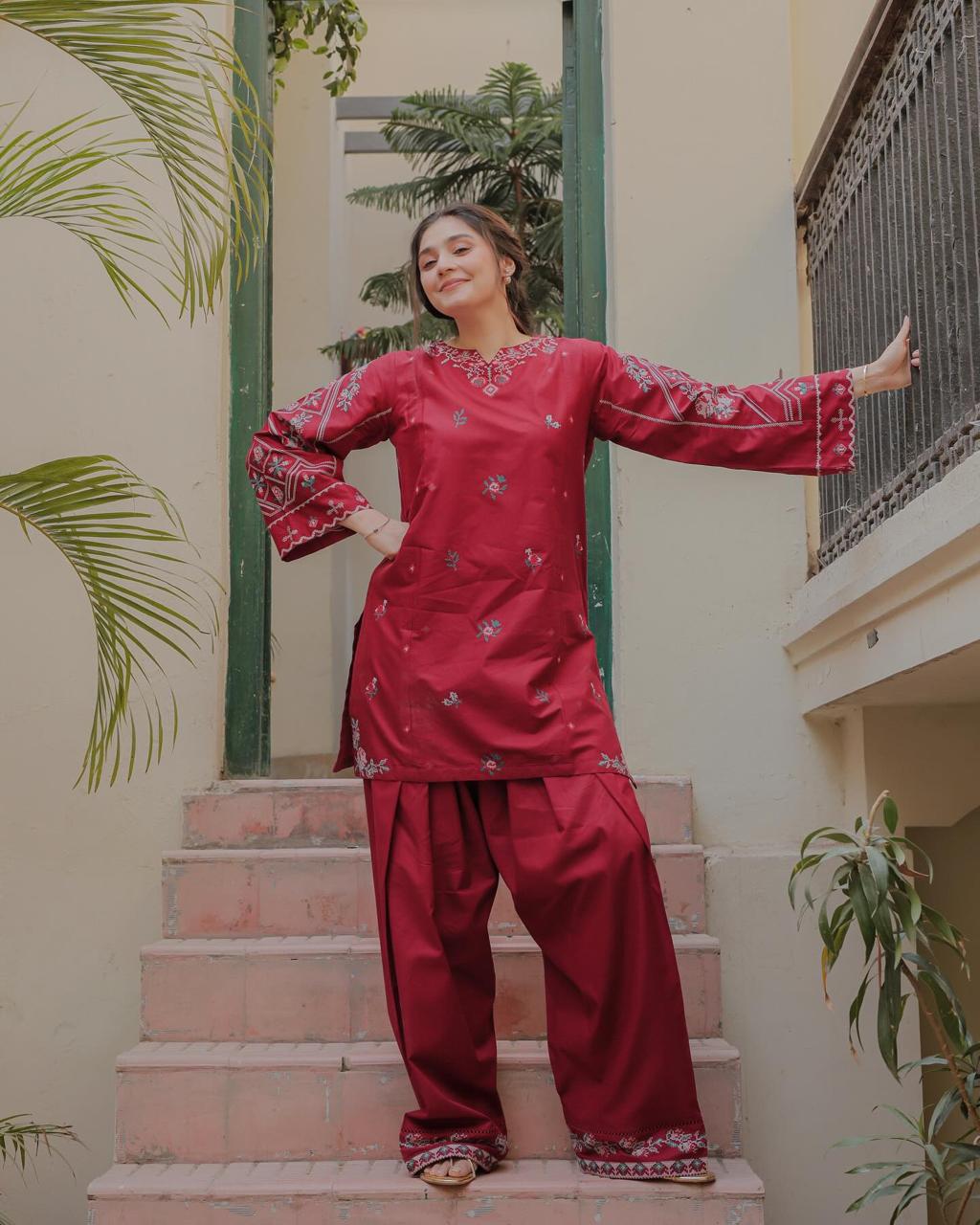 NISHA EMB CORD SETS ( FARSHI SHALWAR) - Desi Rang
