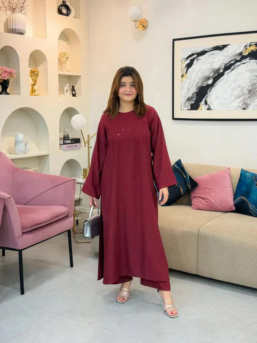 ANGEL MEHROON SET - Desi Rang