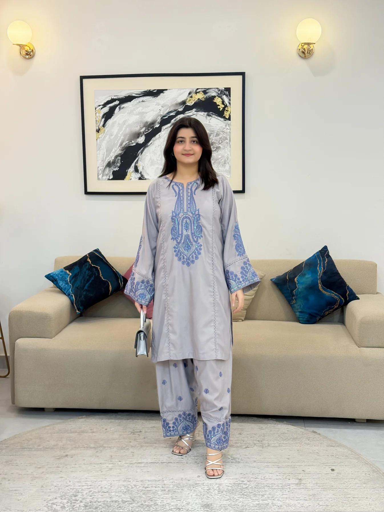 ALIYA EMB SET ( FARSHI SHALWAR ) - Desi Rang