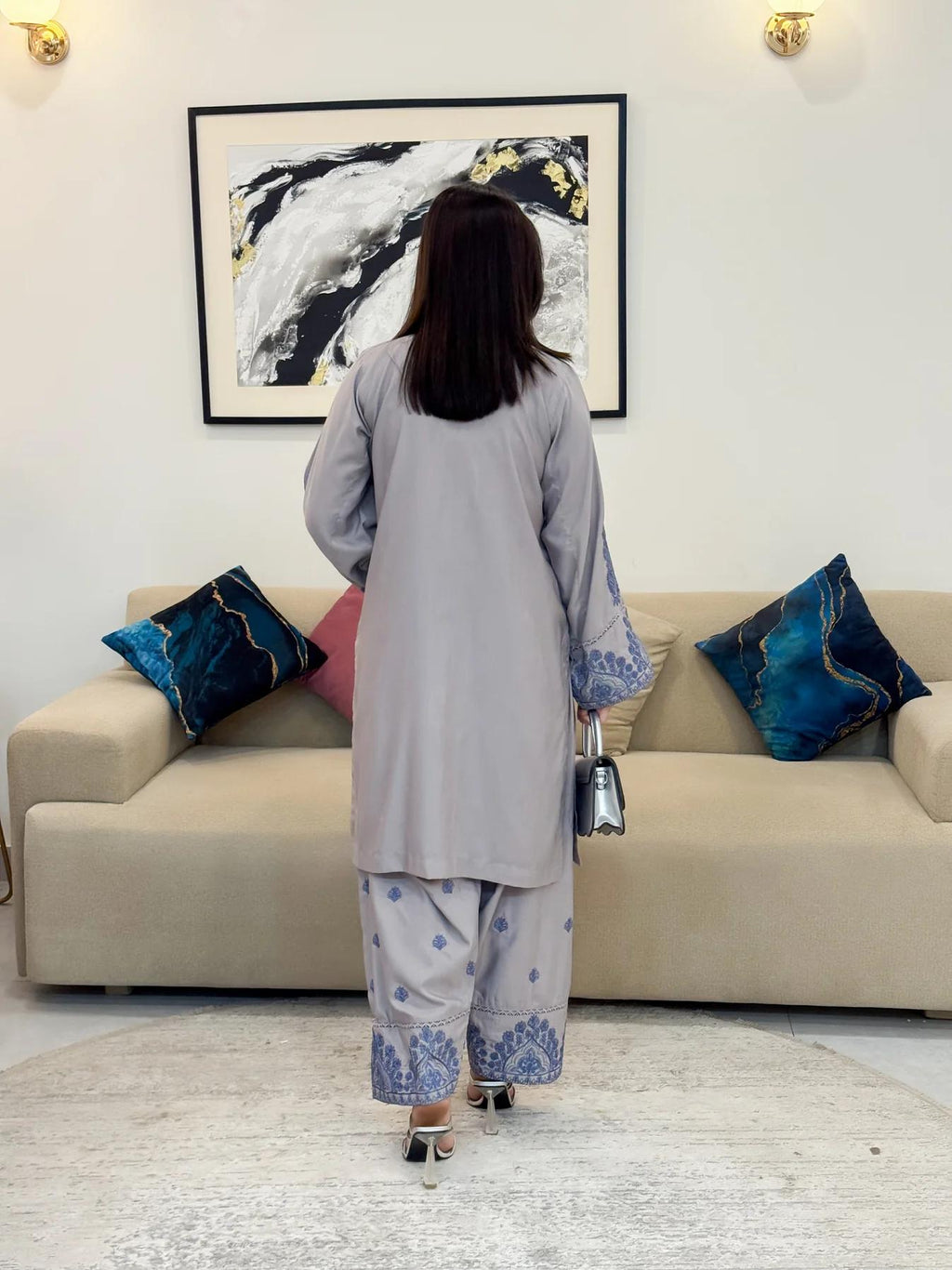 ALIYA EMB SET ( FARSHI SHALWAR ) - Desi Rang
