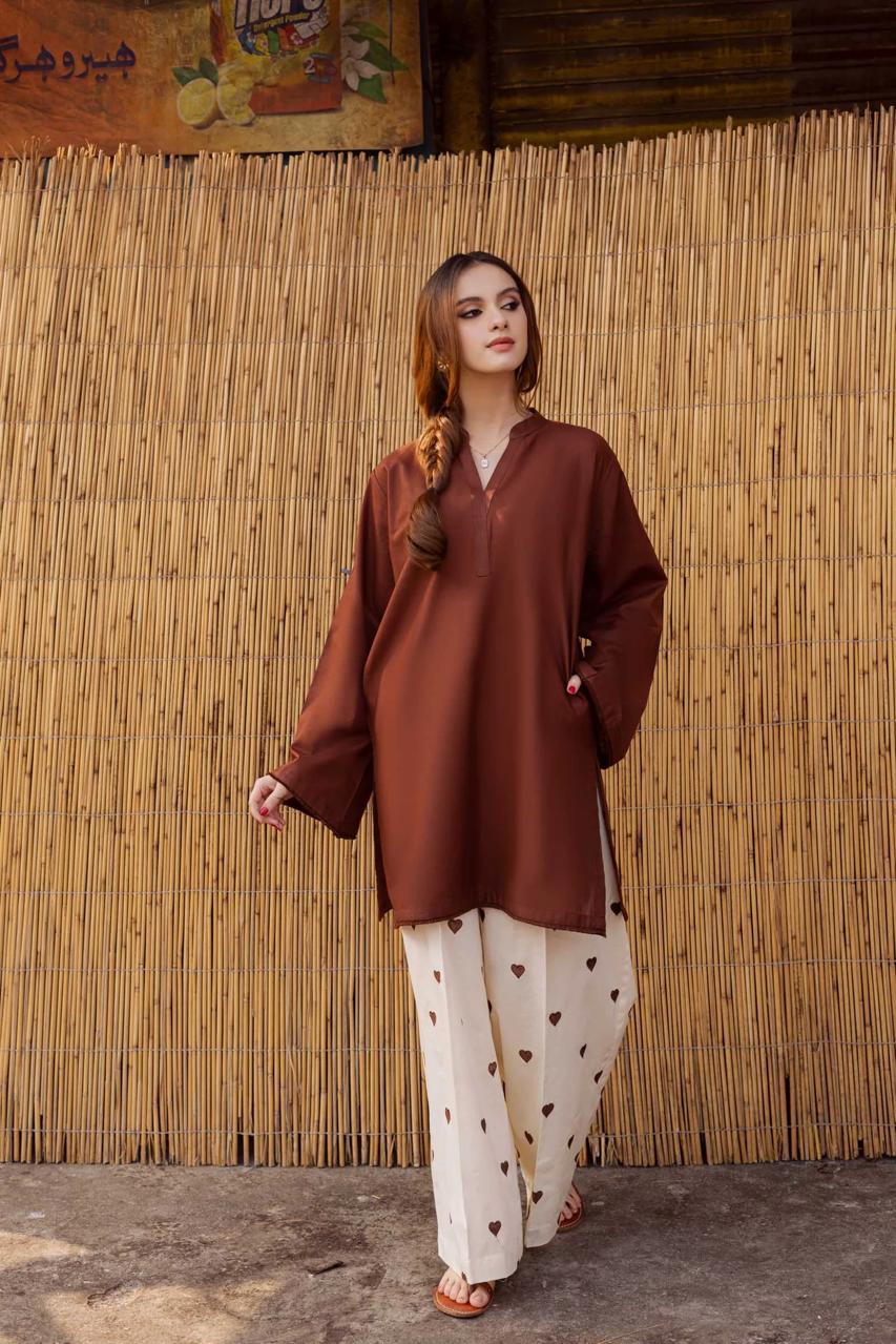 BROWN EMD DHANAK 2PC - Desi Rang