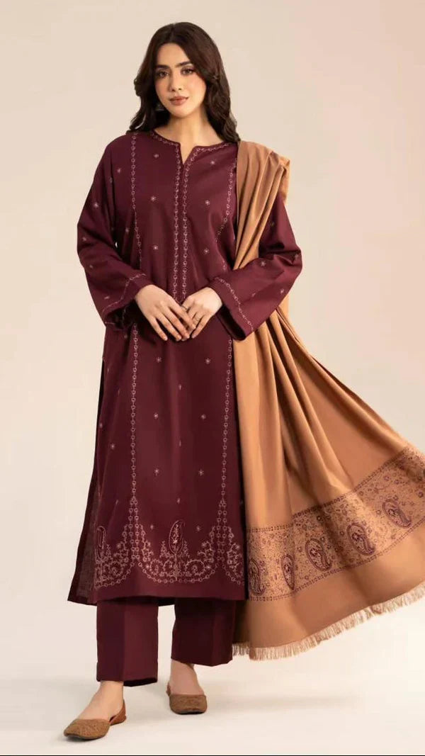 Sorma Emb Shawl 3pc - Desi Rang