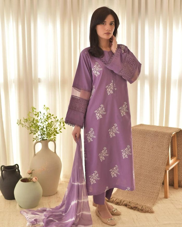 HORIYA PURPLE LAWN 3PC - Desi Rang